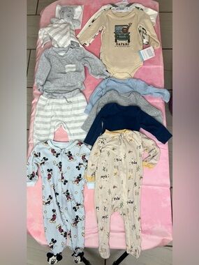 0–3M Baby Boy Bundle (11pcs) Disney, Carter’s, Rachel Zoe, NEW Hudson Set